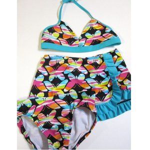 Xhilaration Girl Swimsuit Bikini Top Swim Bottoms Skirt Set Size 7 8